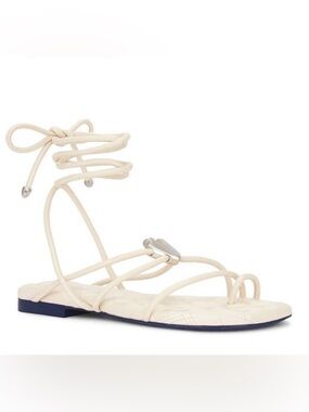 Burberry Lace-Up Rope Flat Sandals with Navy Sole (Ivy Shield Leather Sandals)